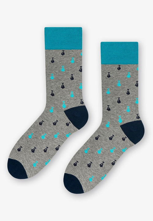 Ties Patterned Socks in Grey & Turquoise by More
