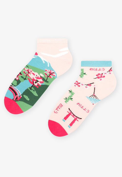 Tokyo Japan Odd Patterned Low Cut Socks by More in light pink