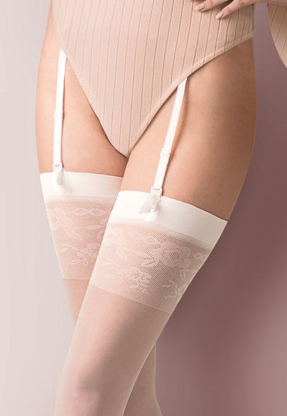 Vanessa 20 Den Wide Top Sheer Stockings by Gabriella in champagne ivory white