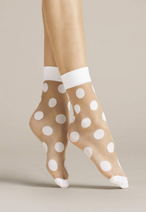 Virginia Big Dots Patterned Sheer Socks by Fiore in nude white