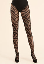 Wendy Chevron Patterned Sheer Tights by Gabriella in black