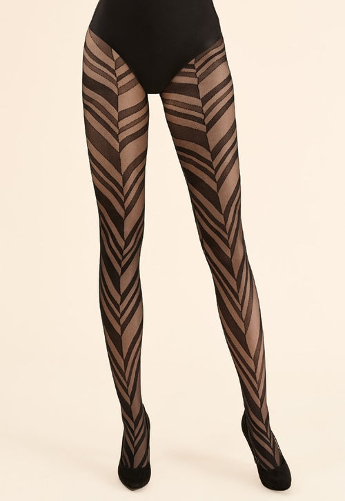 Lina Vertical Stripes Patterned Opaque Tights by Gabriella