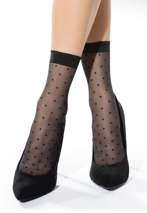 Whisper Polka Dot Patterned Sheer Socks by Knittex in black