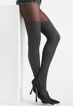 Zazu B07 Silver Ribbed Over-Knee Socks Tights by Marilyn in black