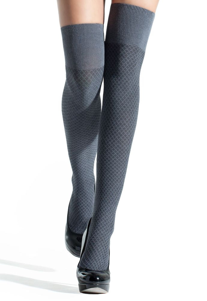 Zazu E61 Smooth Diamond Patterned Cotton Over-Knee Socks by Marilyn grey