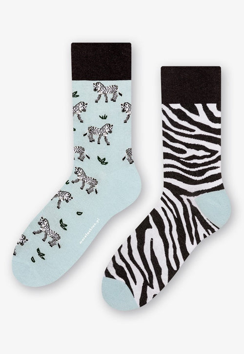 Zebra Odd Patterned Socks in Light Blue, Black & White by More