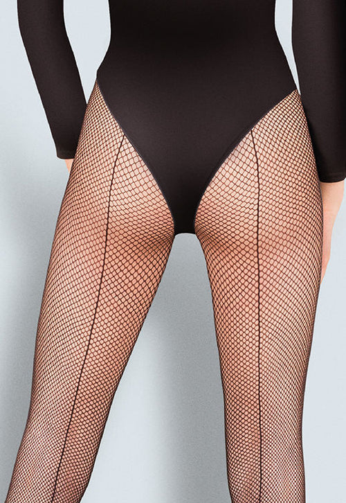 155 Seamed Fishnet Patterned Black Tights by Gabriella