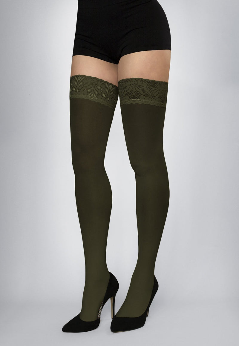Ar Fiona Coloured Opaque Hold-Ups Thigh Highs in military green