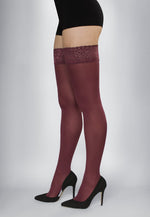 Ar Fiona Coloured Opaque Hold-Ups Thigh Highs in burgundy maroon red