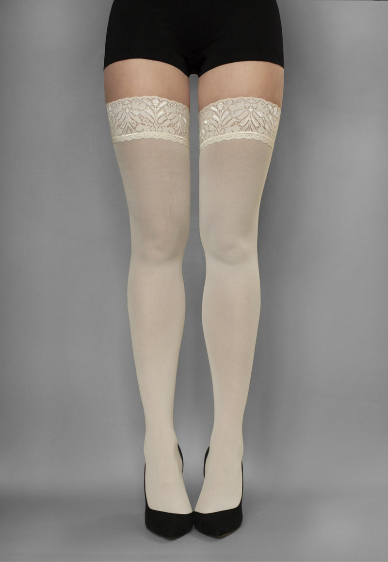 Ar Fiona Coloured Opaque Hold-Ups Thigh Highs in ivory cream white