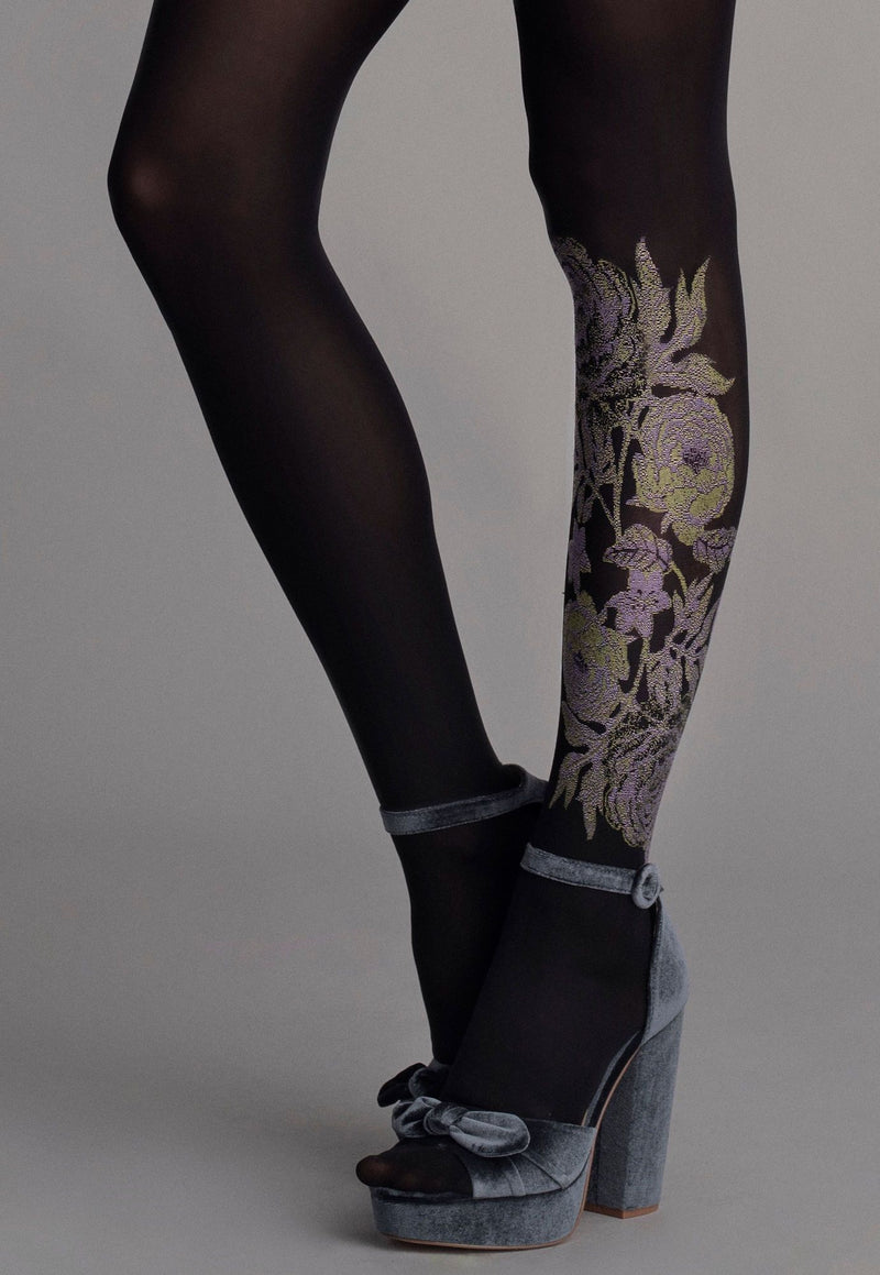 Blooming Day Opaque Tights with Floral Embroidery by Fiore