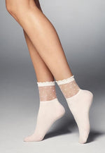Bibbi Polka Dot Patterned Opaque Socks in ivory cream white