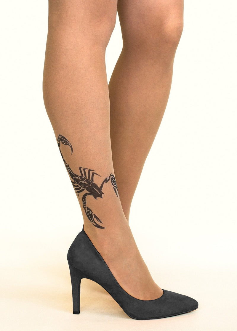 Black Scorpion Tattoo Printed Sheer Tights/Pantyhose