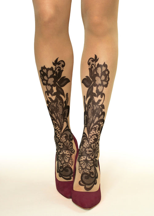 Black Lace Tattoo Printed Sheer Tights/Pantyhose