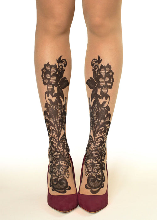 Black Lace Tattoo Printed Sheer Tights/Pantyhose