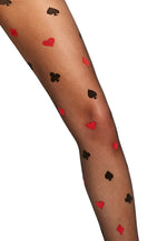 Cards Patterned Sheer Tights by Adrian in black and red