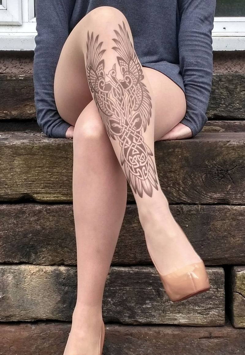 Celtic Phoenix Tattoo Printed Sheer Tights at Ireland's Online