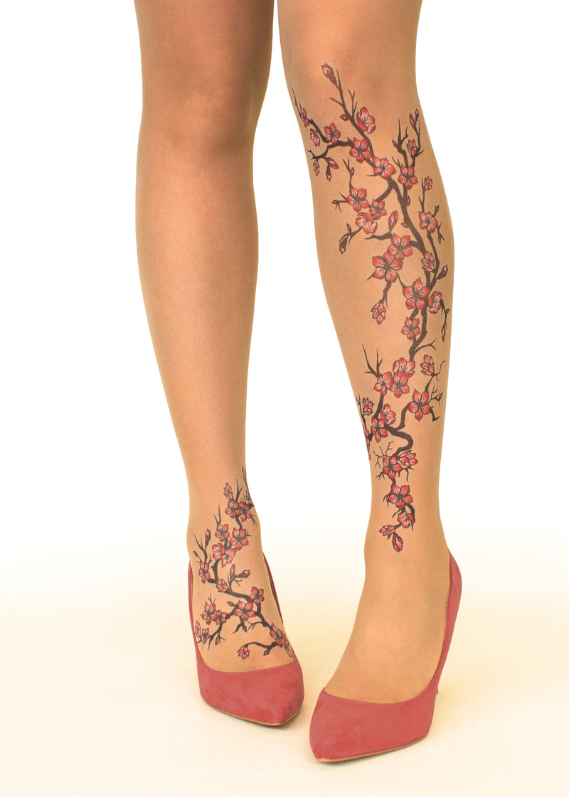 Cherry Blossoms Tattoo Printed Sheer Tights at Ireland's Online
