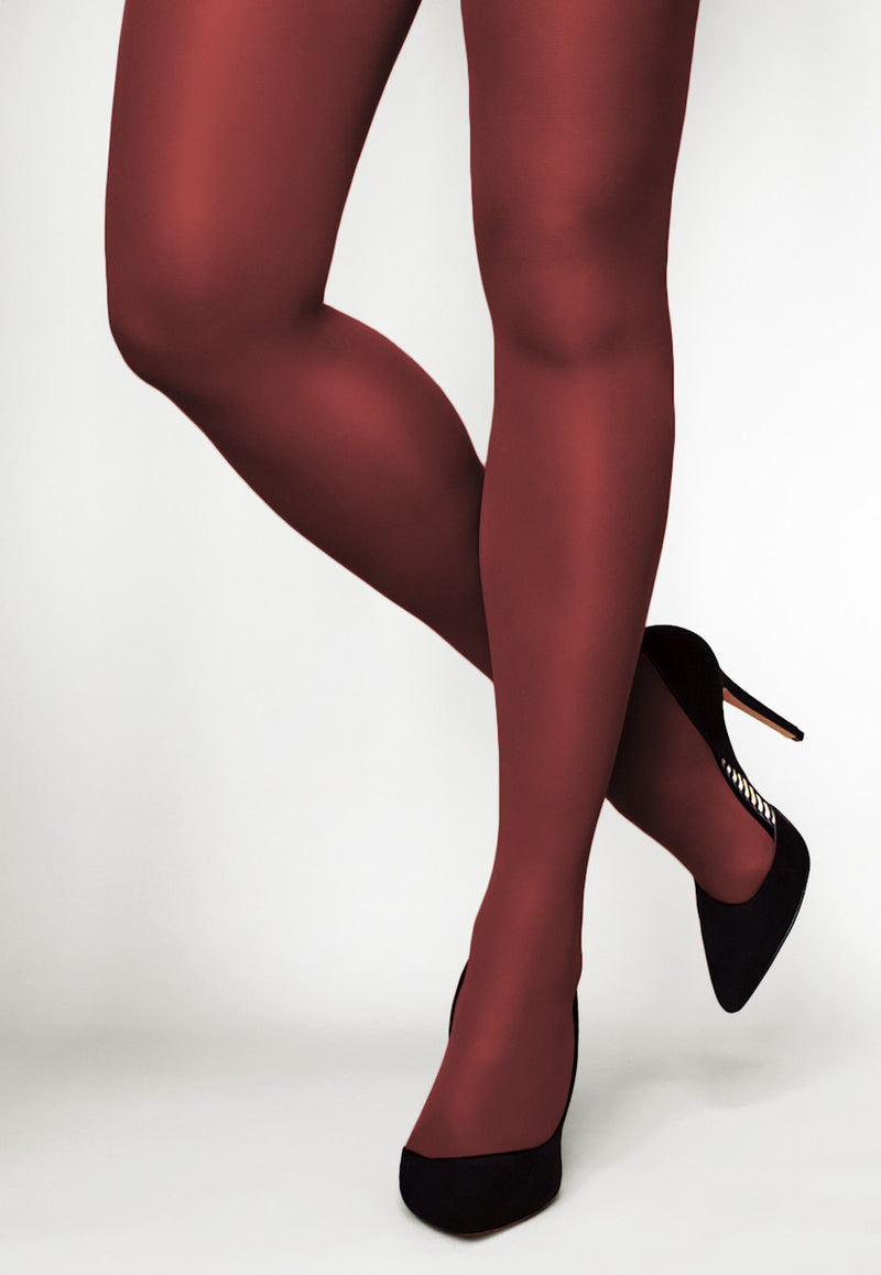Red Opaque Full Footed Tights, Pantyhose for Women 