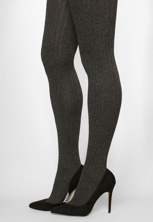 Costina II Melange Wide Ribbed Cable Tights in anthracite grey marl