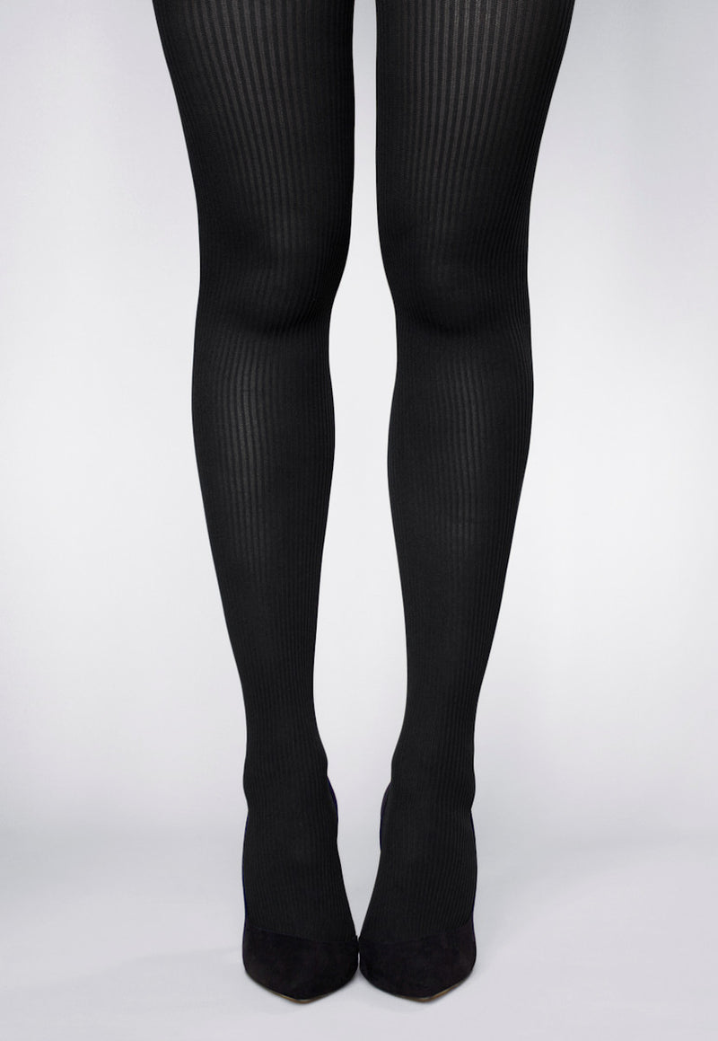 Costina Ribbed Cable Knit Tights in Black