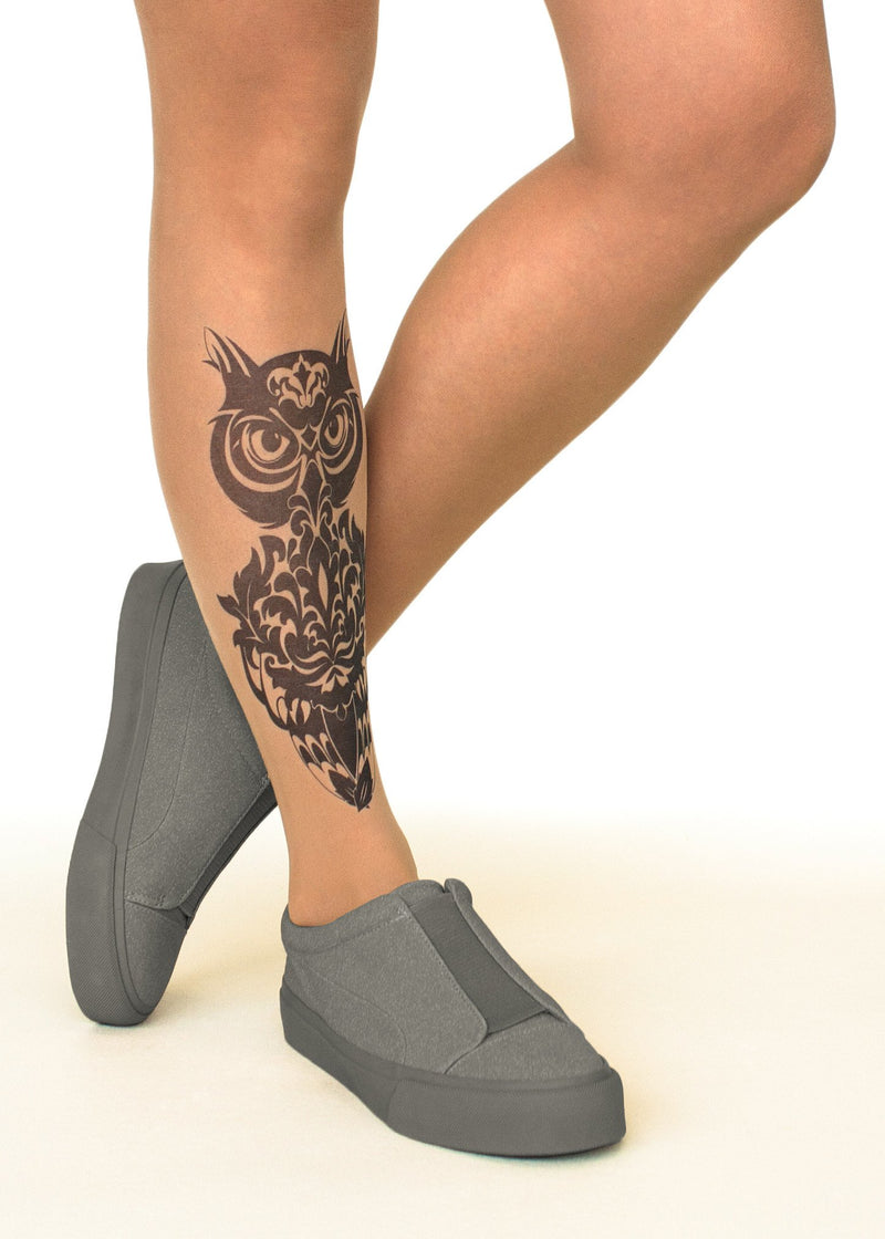 Damask Owl Tattoo Printed Sheer Tights/Pantyhose