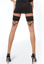 Dominique Baroque Dotted Backseam Sheer Hold-Ups in black/nude