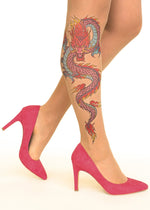 Fire Dragon Tattoo Printed Sheer Tights/Pantyhose