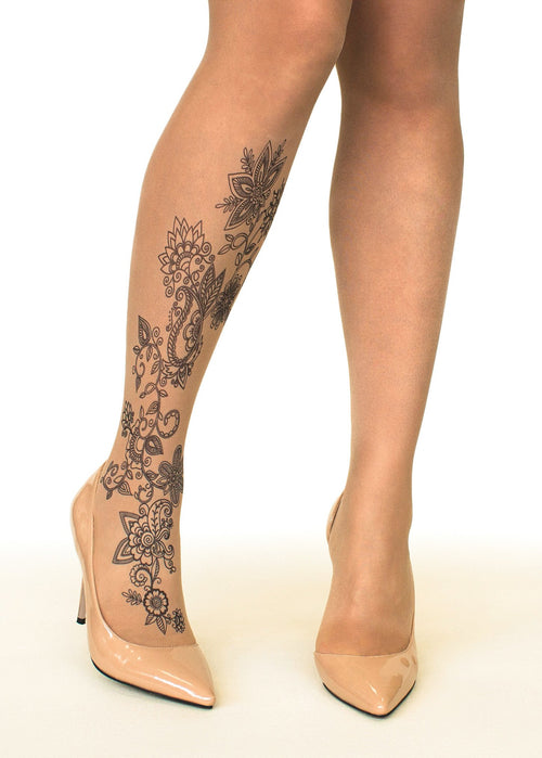 Floral Henna Tattoo Printed Sheer Tights/Pantyhose
