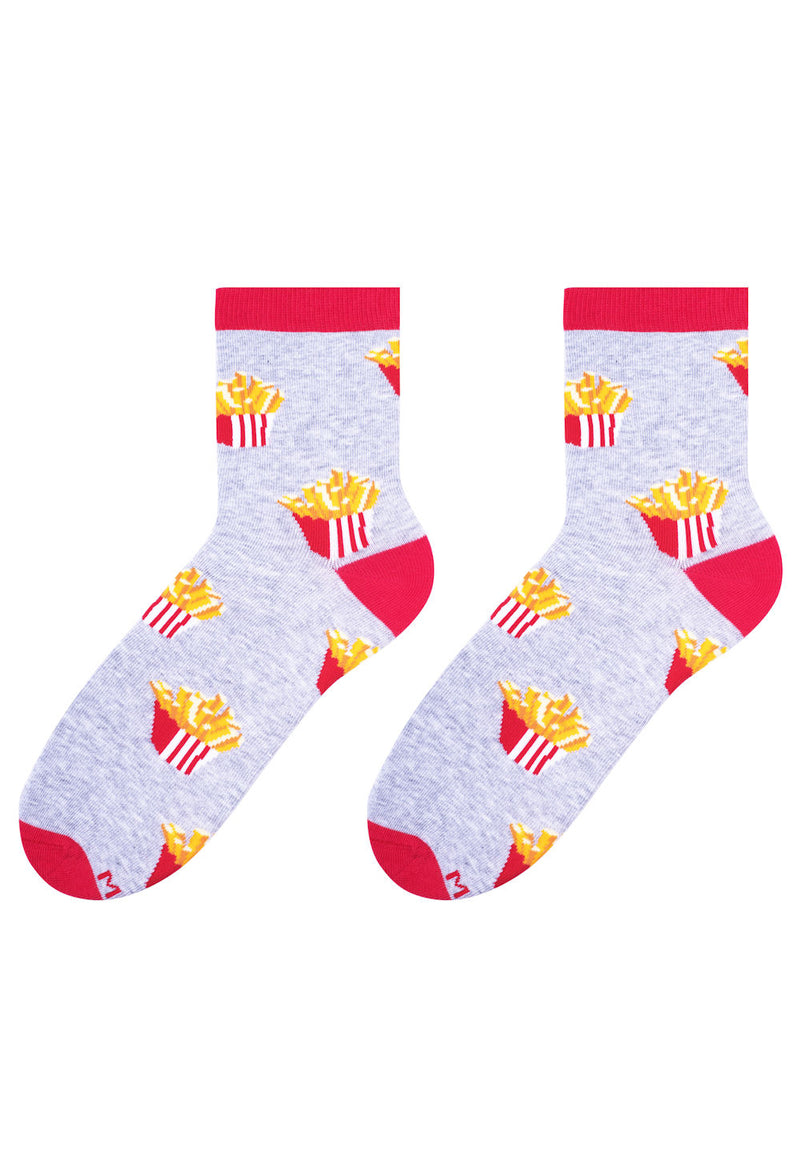 French Fries Patterned Socks in Grey by More