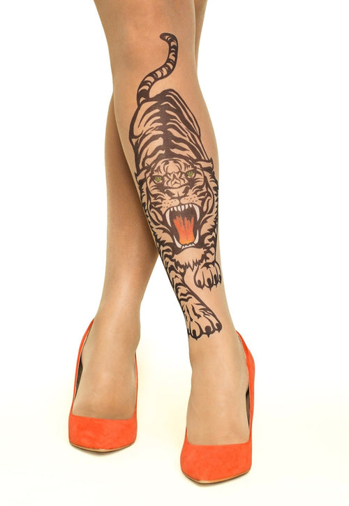 Hear Me Roar Tattoo Printed Sheer Tights/Pantyhose