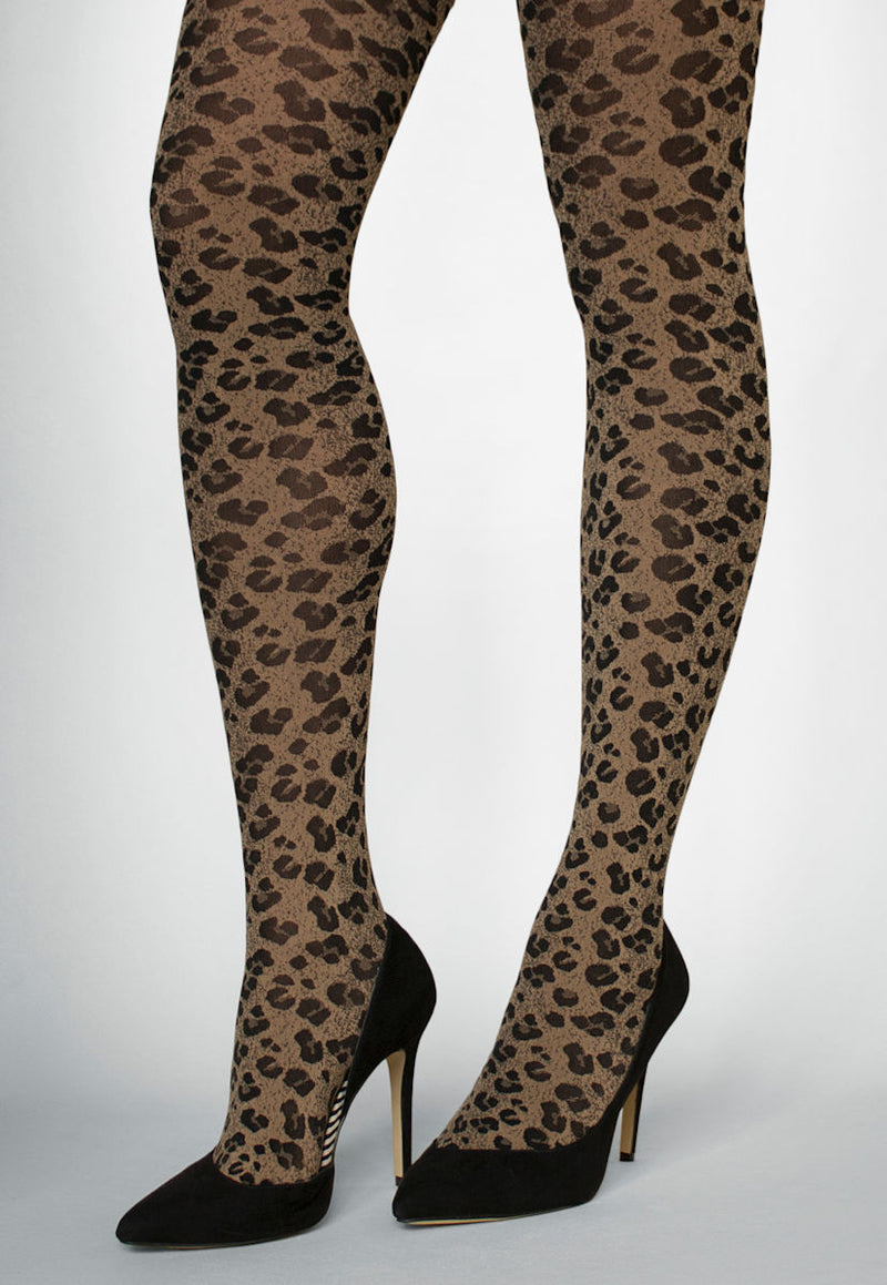 Patterned tights - Beige/Leopard print - Ladies