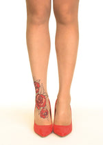 Lace Roses Tattoo Printed Sheer Tights/Pantyhose