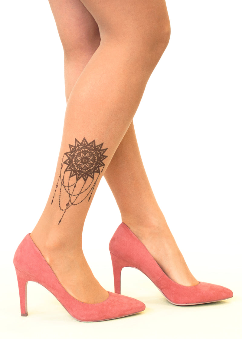 Mandala Sun Tattoo Printed Sheer Tights/Pantyhose