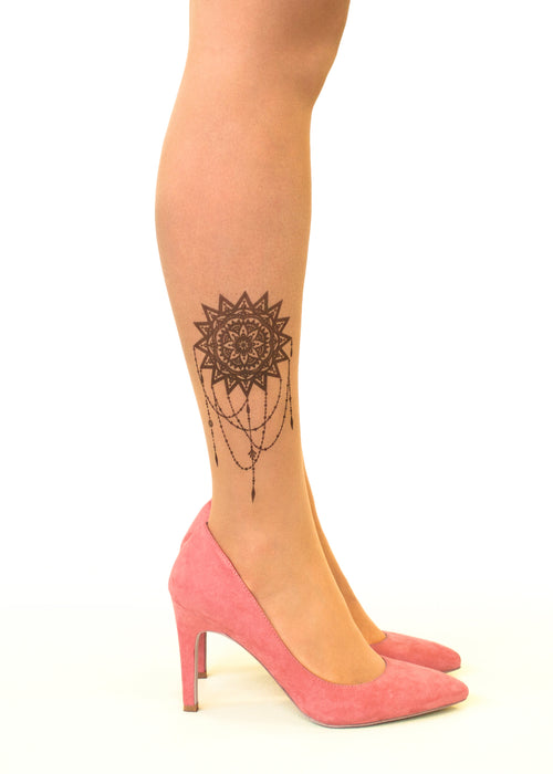 Mandala Sun Tattoo Printed Sheer Tights/Pantyhose