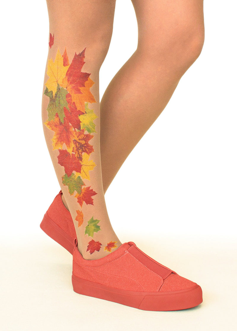 Maple Fall Tattoo Printed Sheer Tights/Pantyhose