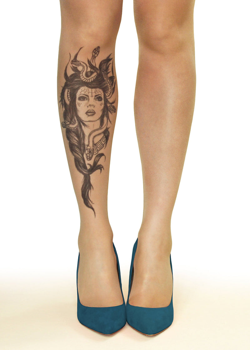 Medusa Head Tattoo Printed Sheer Tights/Pantyhose