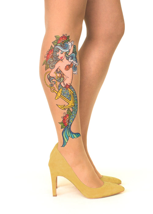 Mermaid Spell Tattoo Printed Sheer Tights/Pantyhose