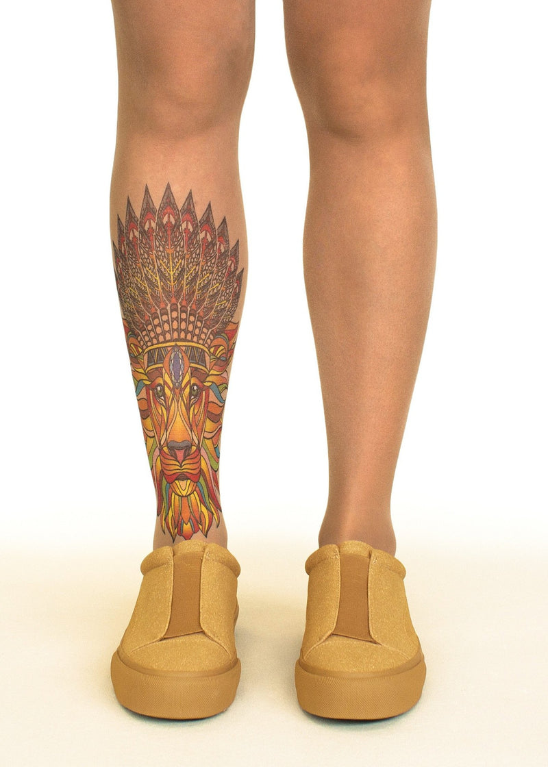 Native King Tattoo Printed Sheer Tights/Pantyhose