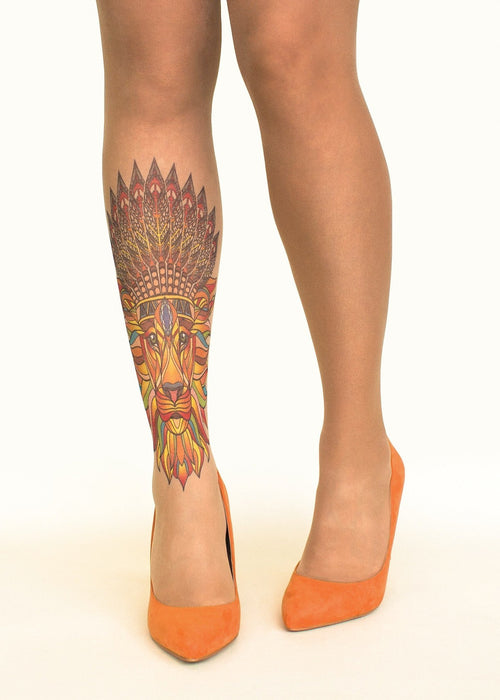 Native King Tattoo Printed Sheer Tights/Pantyhose