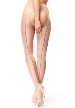 Seamed Open Crotch 20 Den Glossy Sheer Tights P211 by Miss O in beige tan nude