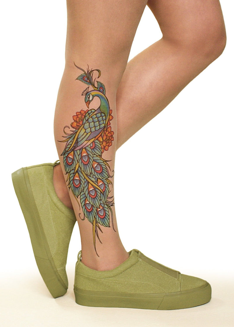 Peacock Charm Tattoo Printed Sheer Tights/Pantyhose