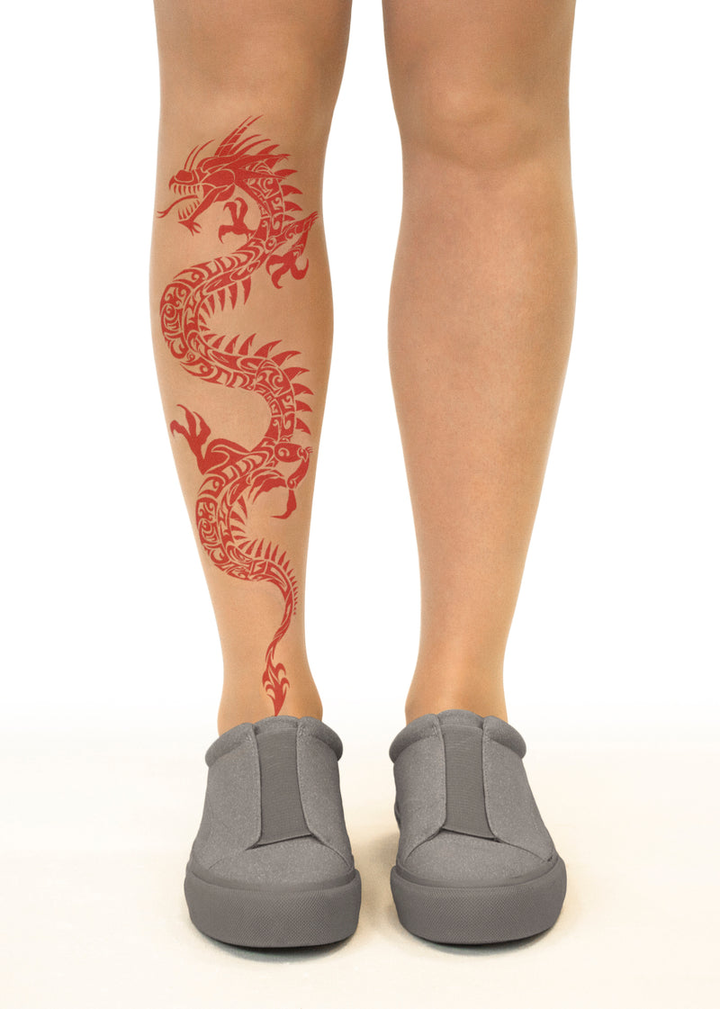 Red Dragon Tattoo Printed Sheer Tights/Pantyhose