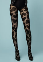 Sweetheart Mega Hearts Patterned Sheer Tights by Fiore in black