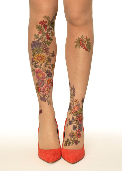 Summer Garden Tattoo Printed Sheer Tights/Pantyhose