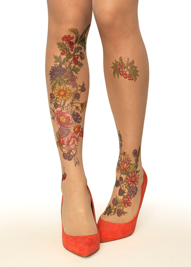 Summer Garden Tattoo Printed Sheer Tights/Pantyhose