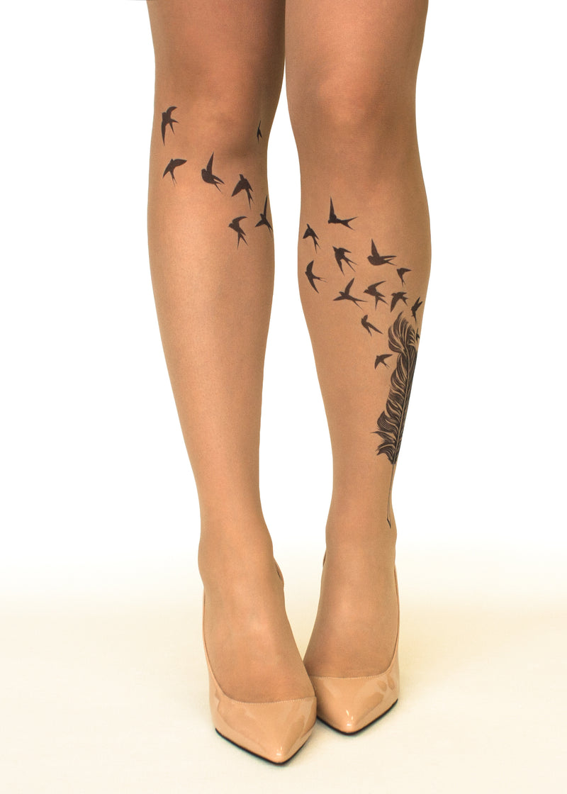 Swallow Feather Tattoo Printed Sheer Tights/Pantyhose