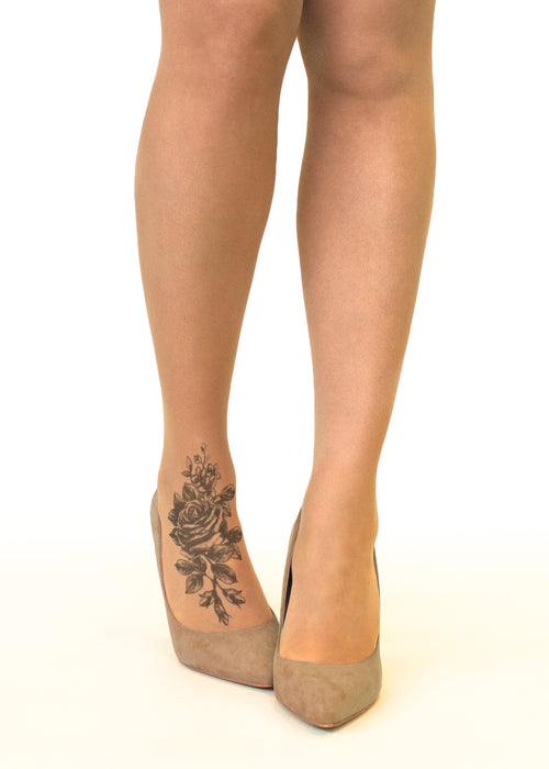 Shaded Rose Tattoo Printed Sheer Tights/Pantyhose