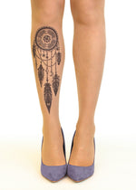 Black Dreamcatcher Tattoo Printed Sheer Tights/Pantyhose