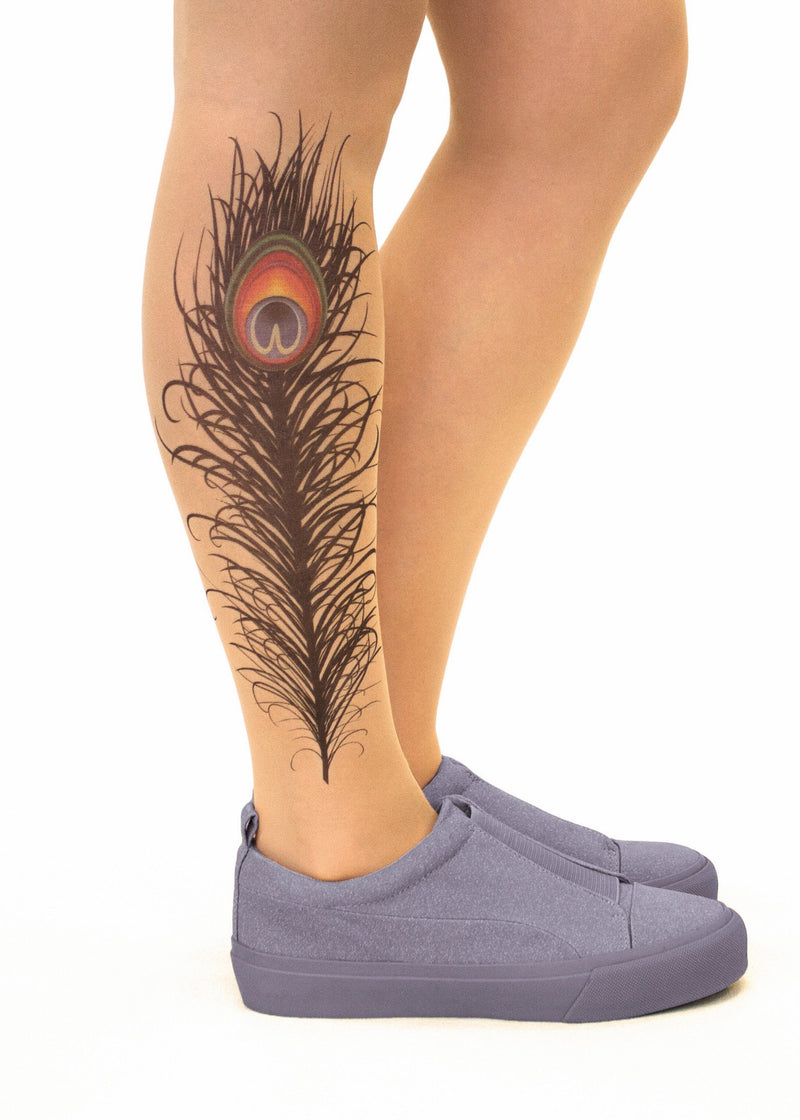 Peacock Feather Tattoo Printed Sheer Tights/Pantyhose